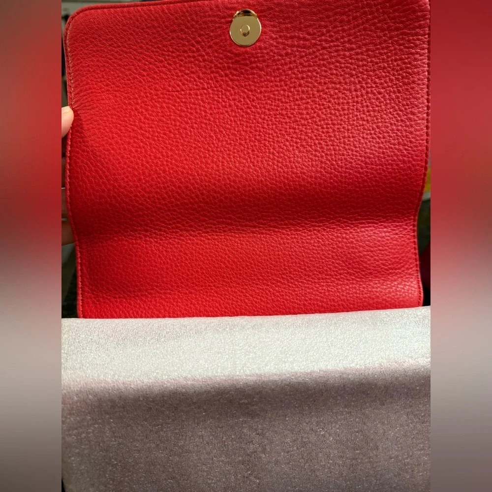 TORY BURCH Pebbled Leather Shoulder Bag With Adjustable Chain Vermillion Red - Picture 8 of 12